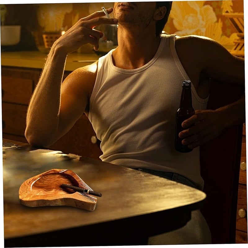 منفضة سيجار خشبية مع حامل ذو فتحتين للاستخدام الداخلي والخارجي، تصميم عشوائي - Image 2